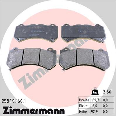 Zimmermann 25849.160.1 - Тормозные колодки, дисковые, комплект autosila-amz.com