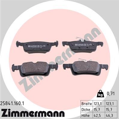 Zimmermann 25841.160.1 - Тормозные колодки, дисковые, комплект autosila-amz.com