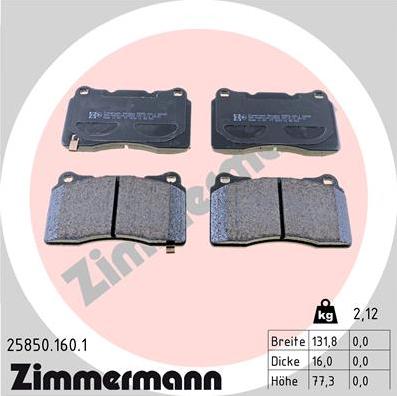 Zimmermann 25850.160.1 - Тормозные колодки, дисковые, комплект autosila-amz.com
