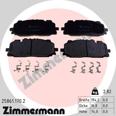 Zimmermann 25861.170.2 - Тормозные колодки, дисковые, комплект autosila-amz.com