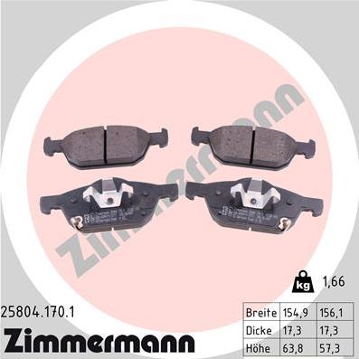Zimmermann 25804.170.1 - Тормозные колодки, дисковые, комплект autosila-amz.com