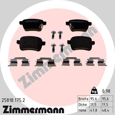 Zimmermann 25818.175.2 - Тормозные колодки, дисковые, комплект autosila-amz.com