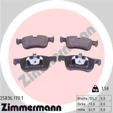 Zimmermann 25836.170.1 - Тормозные колодки, дисковые, комплект autosila-amz.com