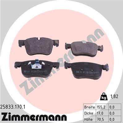 Zimmermann 25833.170.1 - Тормозные колодки, дисковые, комплект autosila-amz.com