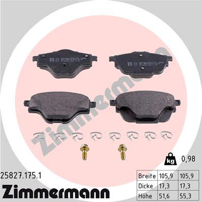 Zimmermann 25827.175.1 - Тормозные колодки, дисковые, комплект autosila-amz.com
