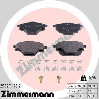 Zimmermann 25827.175.2 - Тормозные колодки, дисковые, комплект autosila-amz.com
