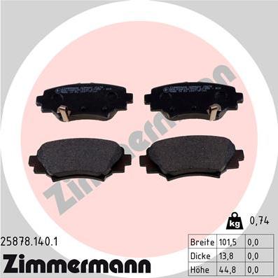 Zimmermann 25878.140.1 - Тормозные колодки, дисковые, комплект autosila-amz.com