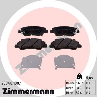 Zimmermann 25348.180.1 - Тормозные колодки, дисковые, комплект autosila-amz.com