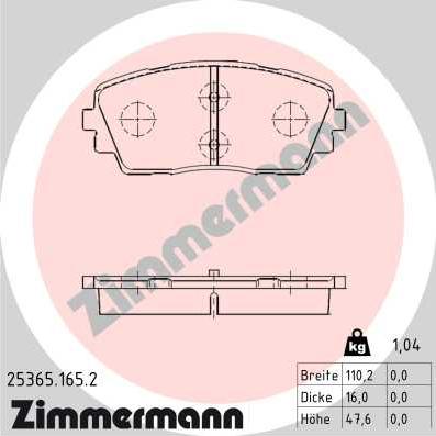 Zimmermann 25365.165.2 - Тормозные колодки, дисковые, комплект autosila-amz.com
