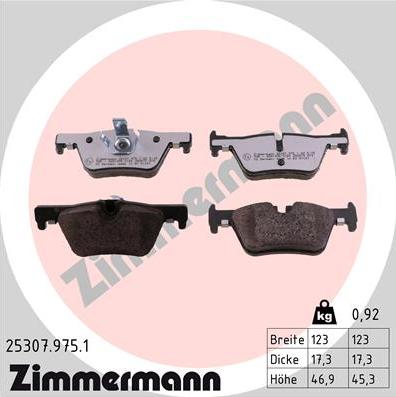 Zimmermann 25307.975.1 - Тормозные колодки, дисковые, комплект autosila-amz.com