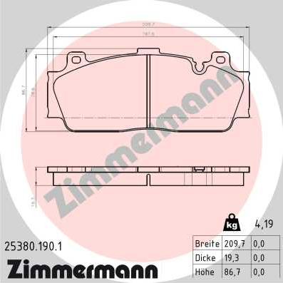 Zimmermann 25380.190.1 - Тормозные колодки, дисковые, комплект autosila-amz.com