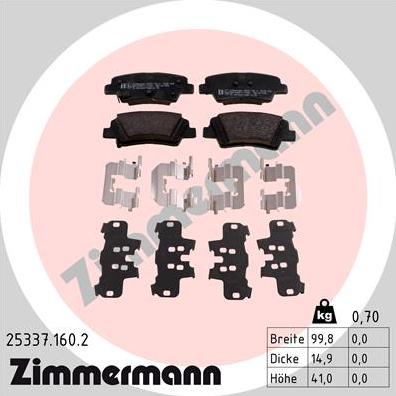Zimmermann 25337.160.2 - Тормозные колодки, дисковые, комплект autosila-amz.com