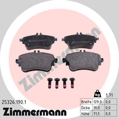 Zimmermann 25326.190.1 - Тормозные колодки, дисковые, комплект autosila-amz.com