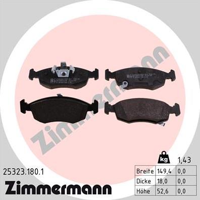 Zimmermann 25323.180.1 - Тормозные колодки, дисковые, комплект autosila-amz.com