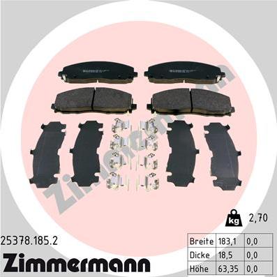 Zimmermann 25378.185.2 - Тормозные колодки, дисковые, комплект autosila-amz.com