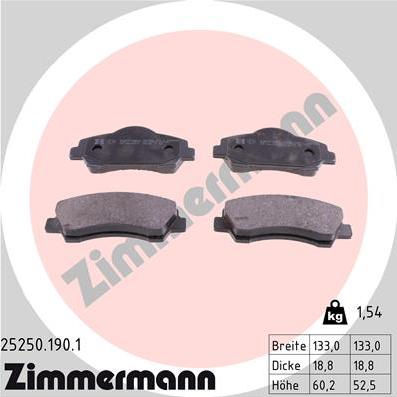 Zimmermann 25250.190.1 - Тормозные колодки, дисковые, комплект autosila-amz.com