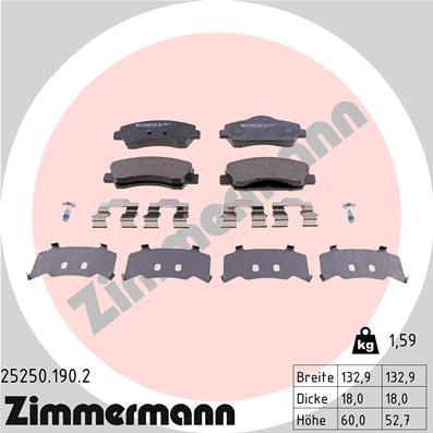 Zimmermann 25250.190.2 - Тормозные колодки, дисковые, комплект autosila-amz.com