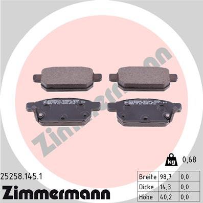 Zimmermann 25258.145.1 - Тормозные колодки, дисковые, комплект autosila-amz.com