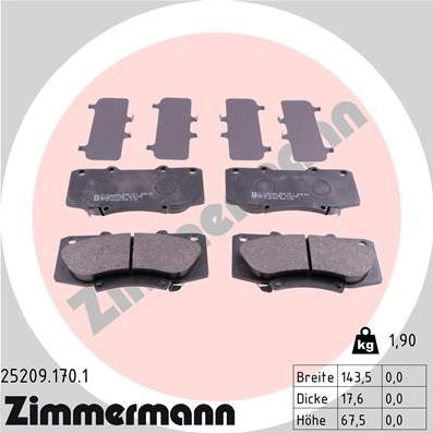 Zimmermann 25209.170.1 - Тормозные колодки, дисковые, комплект autosila-amz.com