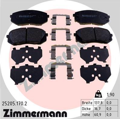 Zimmermann 25205.170.2 - Тормозные колодки, дисковые, комплект autosila-amz.com