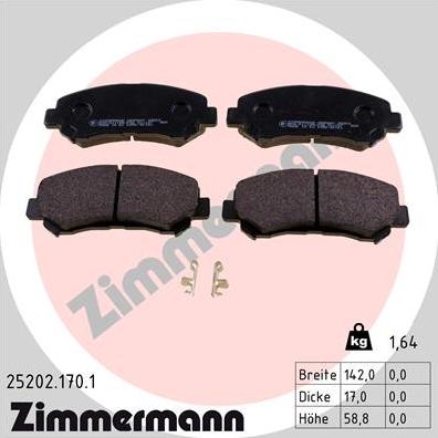 Zimmermann 25202.170.1 - Тормозные колодки, дисковые, комплект autosila-amz.com