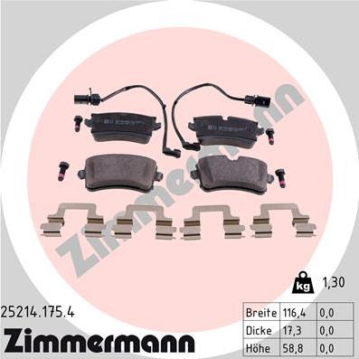 Zimmermann 25214.175.4 - Тормозные колодки, дисковые, комплект autosila-amz.com