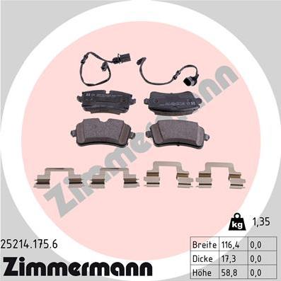 Zimmermann 25214.175.6 - Тормозные колодки, дисковые, комплект autosila-amz.com