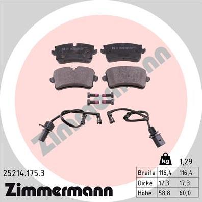 Zimmermann 25214.175.3 - Тормозные колодки, дисковые, комплект autosila-amz.com