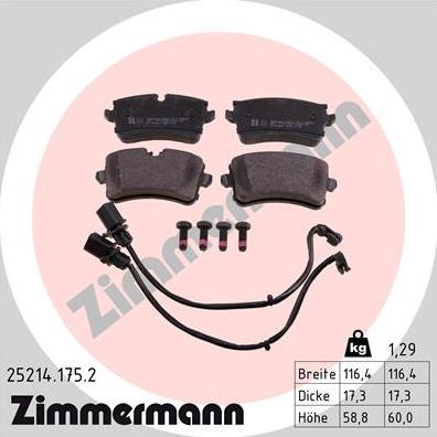 Zimmermann 25214.175.2 - Тормозные колодки, дисковые, комплект autosila-amz.com