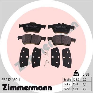 Zimmermann 25212.160.1 - Тормозные колодки, дисковые, комплект autosila-amz.com