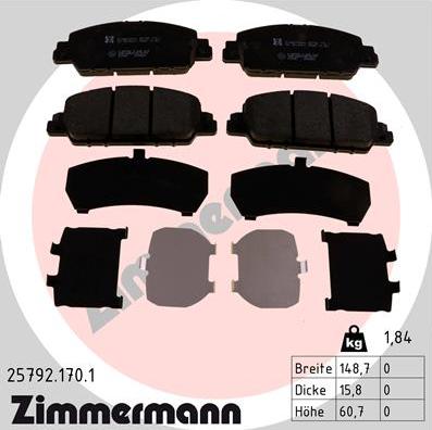 Zimmermann 25792.170.1 - Тормозные колодки, дисковые, комплект autosila-amz.com