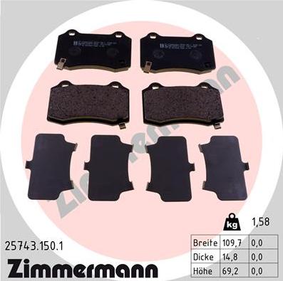 Zimmermann 25743.150.1 - Тормозные колодки, дисковые, комплект autosila-amz.com