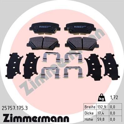 Zimmermann 25757.175.3 - Тормозные колодки, дисковые, комплект autosila-amz.com