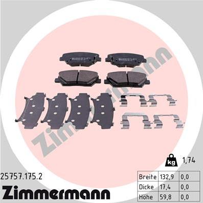 Zimmermann 25757.175.2 - Тормозные колодки, дисковые, комплект autosila-amz.com