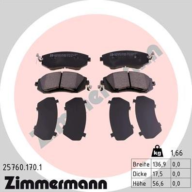 Zimmermann 25760.170.1 - Тормозные колодки, дисковые, комплект autosila-amz.com