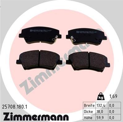 Zimmermann 25708.180.1 - Тормозные колодки, дисковые, комплект autosila-amz.com