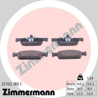 Zimmermann 25702.180.1 - Тормозные колодки, дисковые, комплект autosila-amz.com