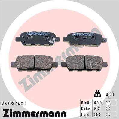 Zimmermann 25778.140.1 - Тормозные колодки, дисковые, комплект autosila-amz.com