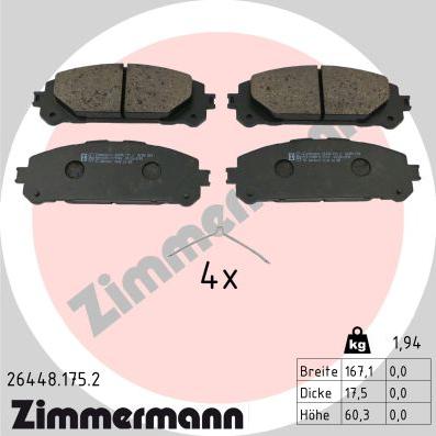 Zimmermann 26448.175.2 - Тормозные колодки, дисковые, комплект autosila-amz.com