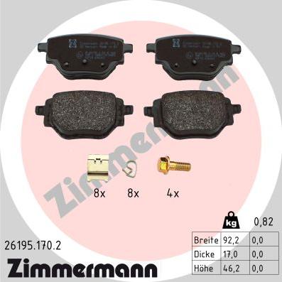 Zimmermann 26195.170.2 - Тормозные колодки, дисковые, комплект autosila-amz.com