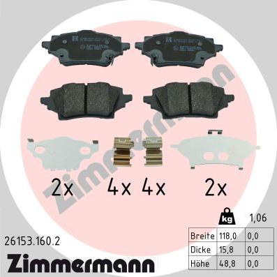Zimmermann 26153.160.2 - Комплект высокоэффективных тормозных колодок autosila-amz.com
