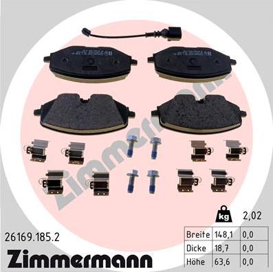 Zimmermann 26169.185.2 - Тормозные колодки, дисковые, комплект autosila-amz.com