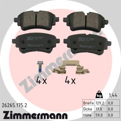 Zimmermann 26265.175.2 - Тормозные колодки, дисковые, комплект autosila-amz.com