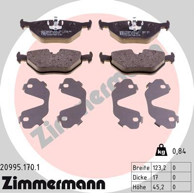 Zimmermann 20995.170.1 - Тормозные колодки, дисковые, комплект autosila-amz.com