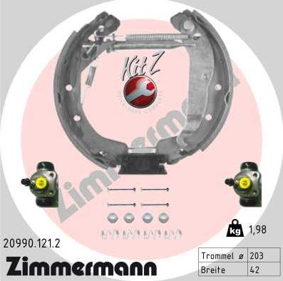Zimmermann 20990.121.2 - Комплект тормозных колодок, барабанные autosila-amz.com