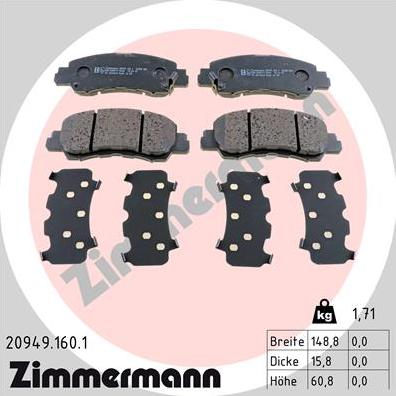 Zimmermann 20949.160.1 - Тормозные колодки, дисковые, комплект autosila-amz.com