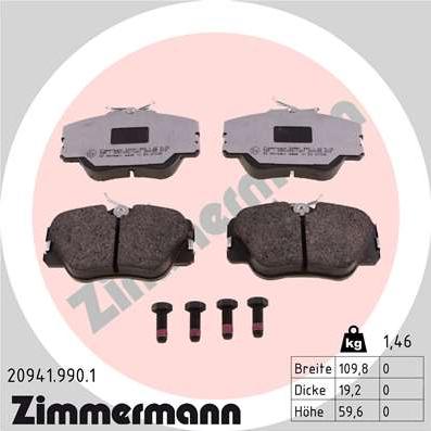 Zimmermann 20941.990.1 - Тормозные колодки, дисковые, комплект autosila-amz.com