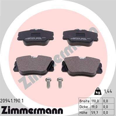 Zimmermann 20941.190.1 - Тормозные колодки, дисковые, комплект autosila-amz.com