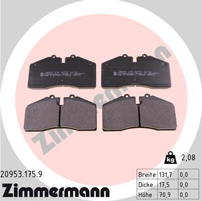 Zimmermann 20953.175.9 - Тормозные колодки, дисковые, комплект autosila-amz.com