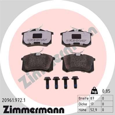 Zimmermann 20961.972.1 - колодки дисковые !задн. 87x53x17 \ Citroen Berlingo/C2/C3/C4/C8 1.4/1.6/HDi/2.0HDi 02> autosila-amz.com